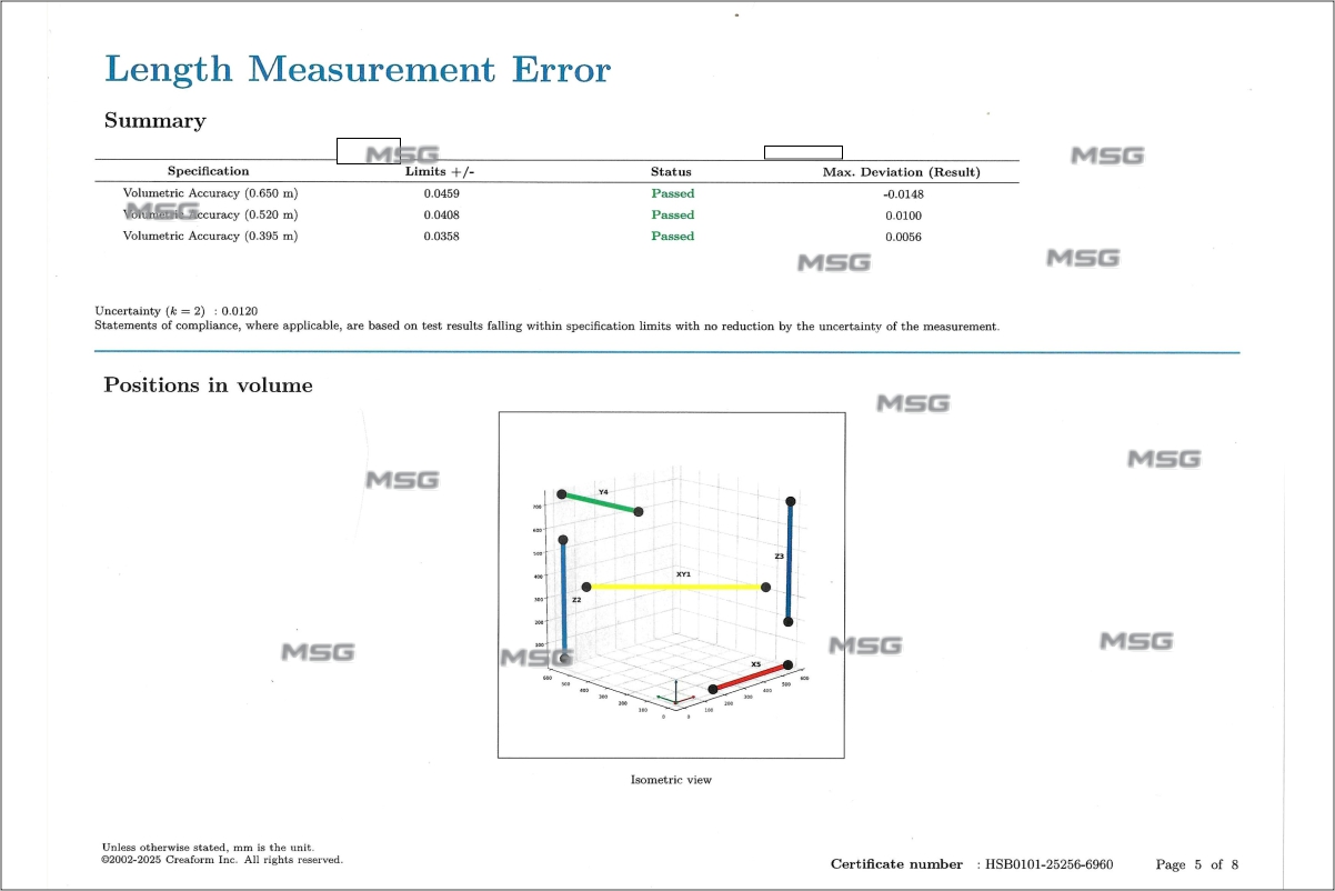 Certificado ISO 10360-8 HandySCAN BLACK Elite MSG — Length Measurement Error metrología Tijuana